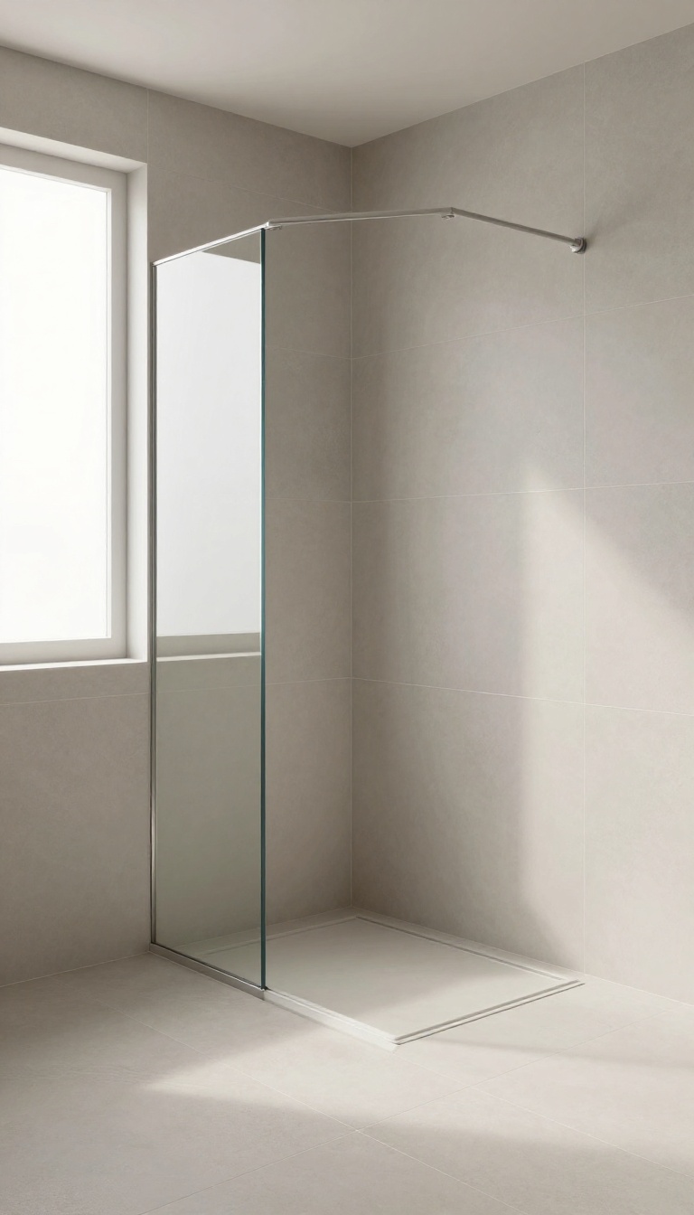 Minimalist walk-in shower with floor-to-ceiling tile and no door