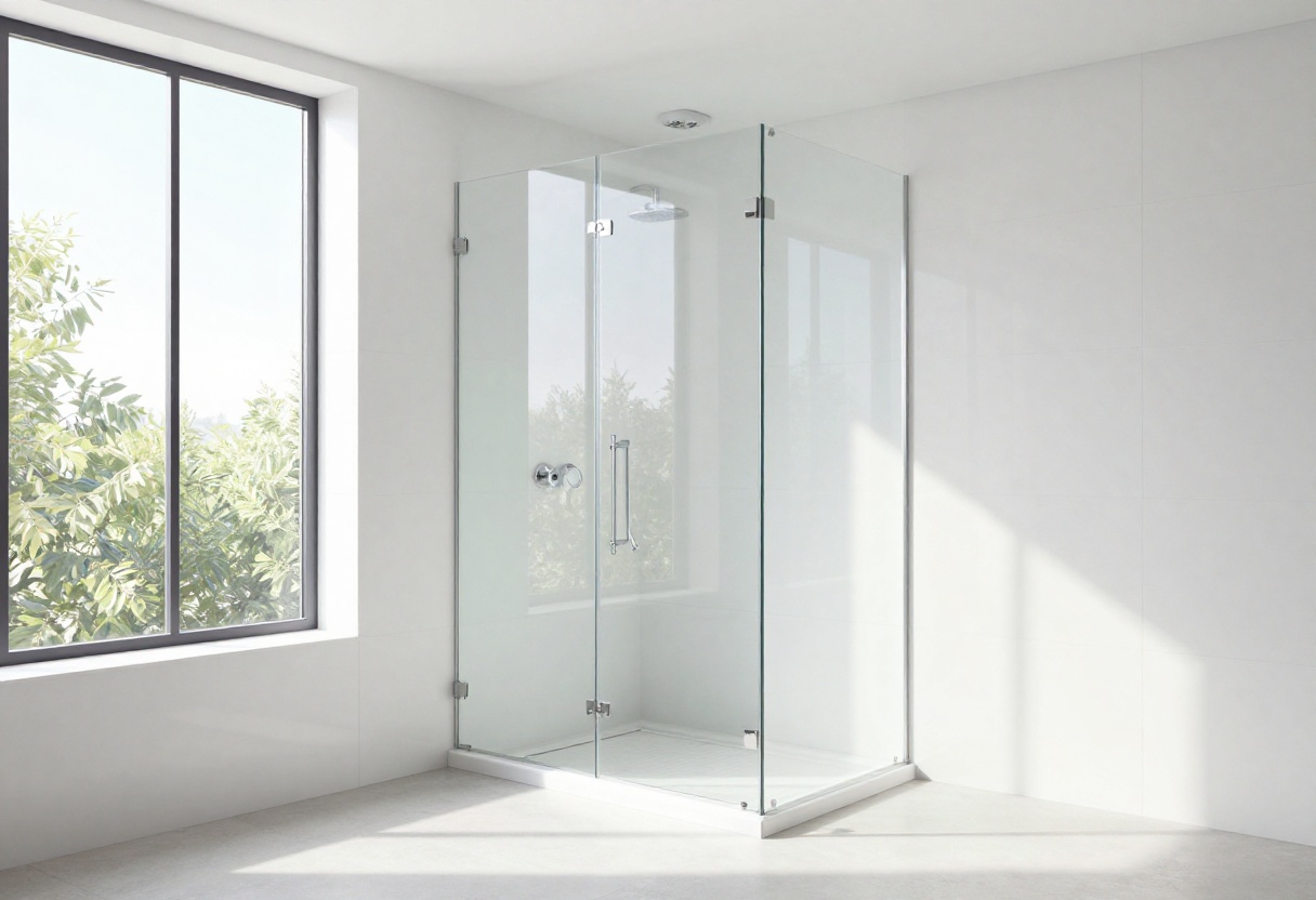 Bright modern shower with glossy white wall panels