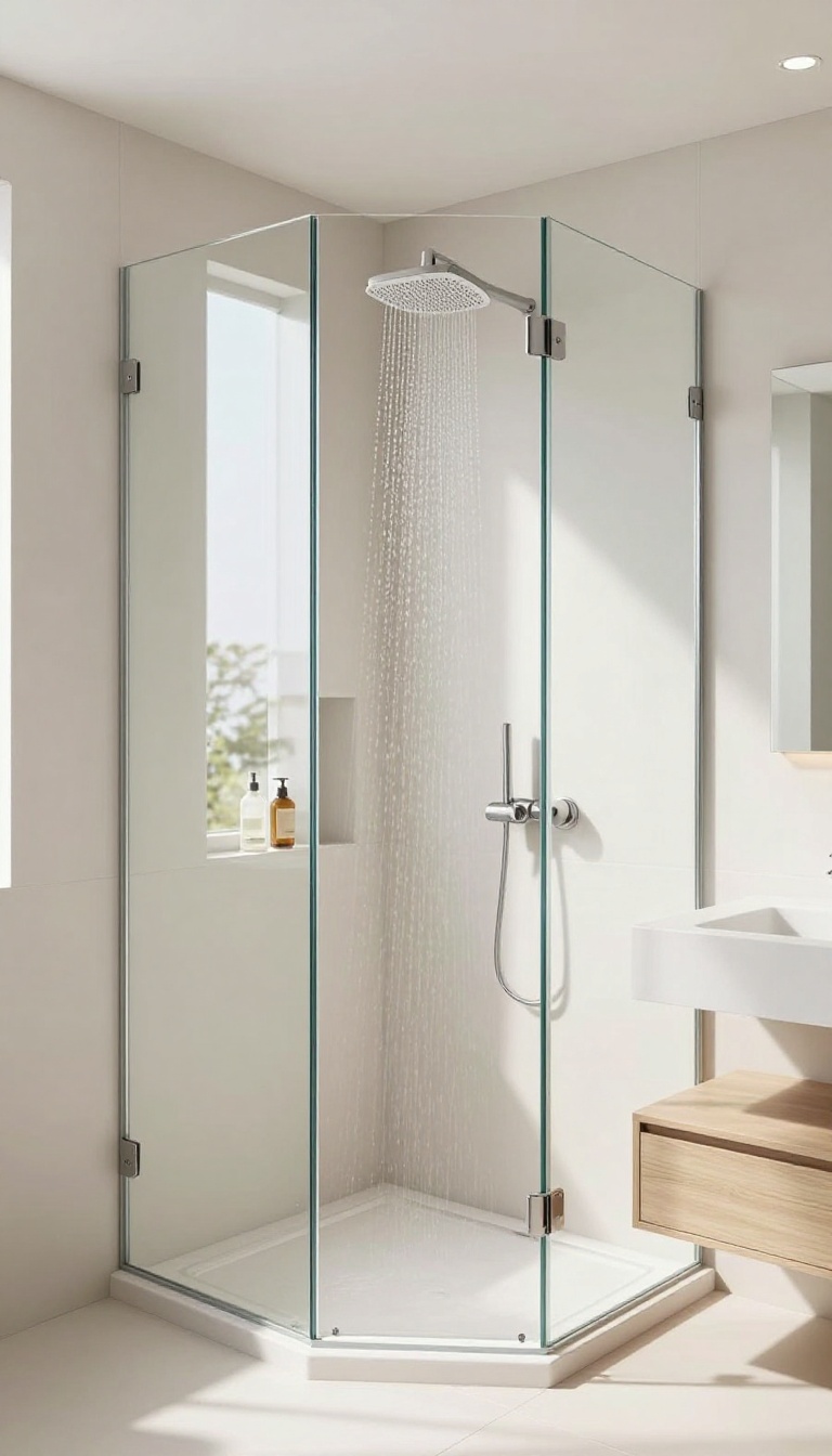 Small shower room with frameless glass panel creating an open, light-filled look.
