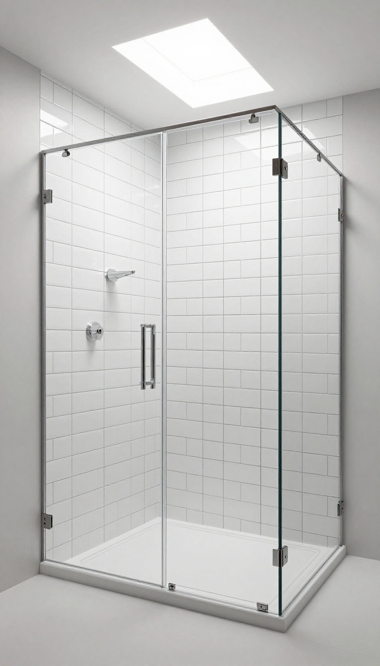 White subway tile shower with dark charcoal grout for a bold graphic look