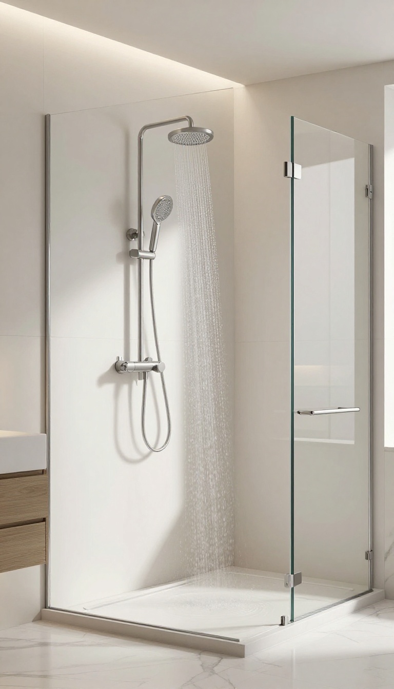 Modern bathroom with thermostatic valve and dual shower heads