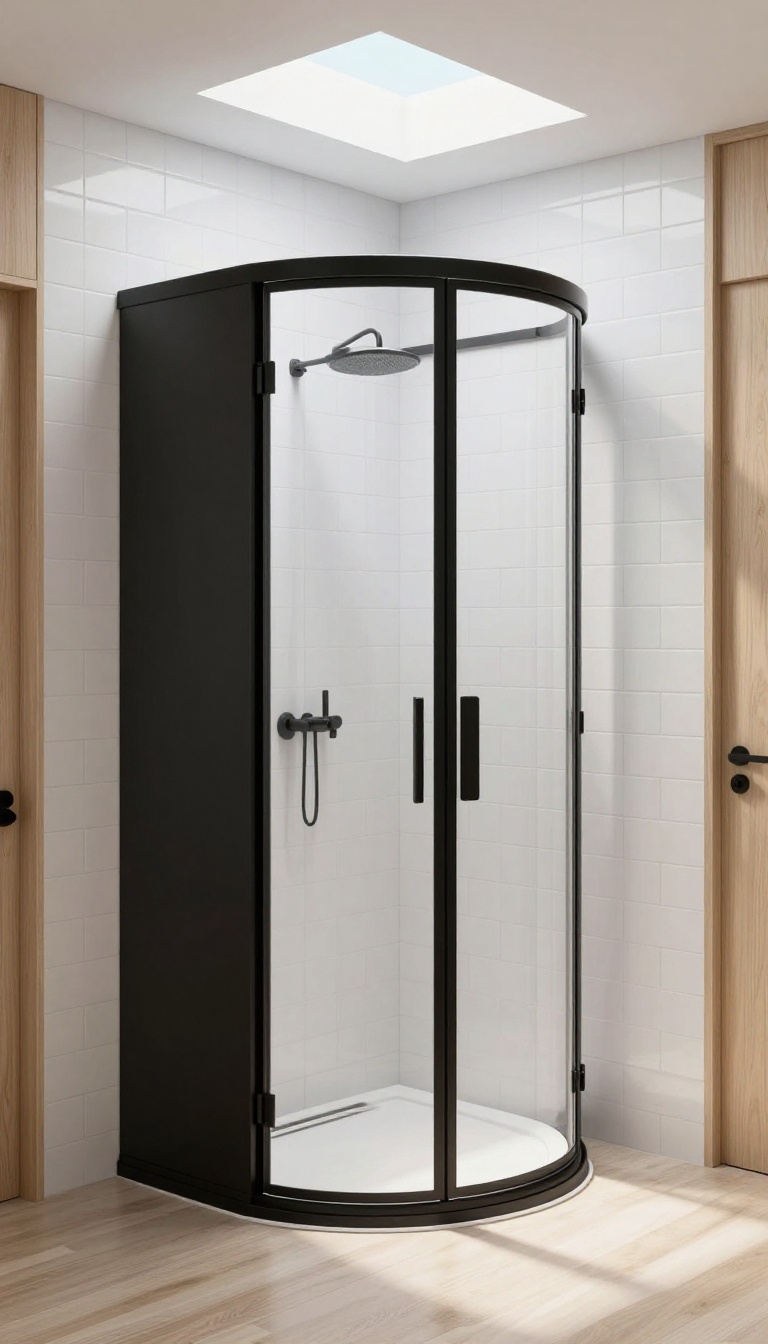 Freestanding shower pod in a modern bathroom
