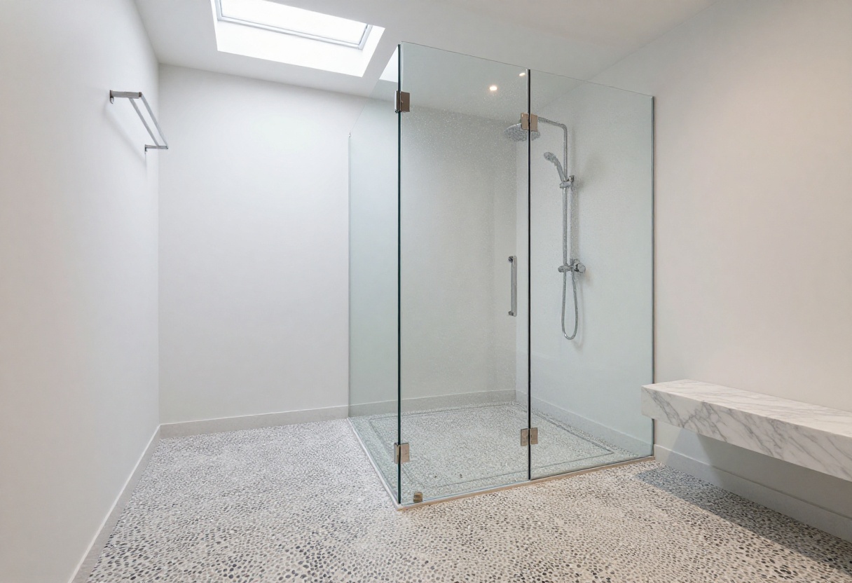 Modern shower with pebble mosaic floor