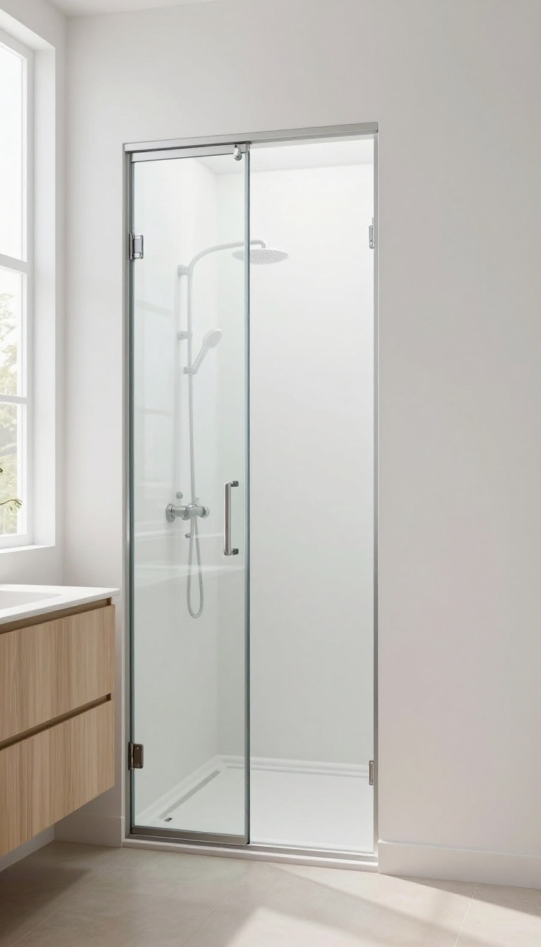 Small shower room with a sliding pocket door to save space