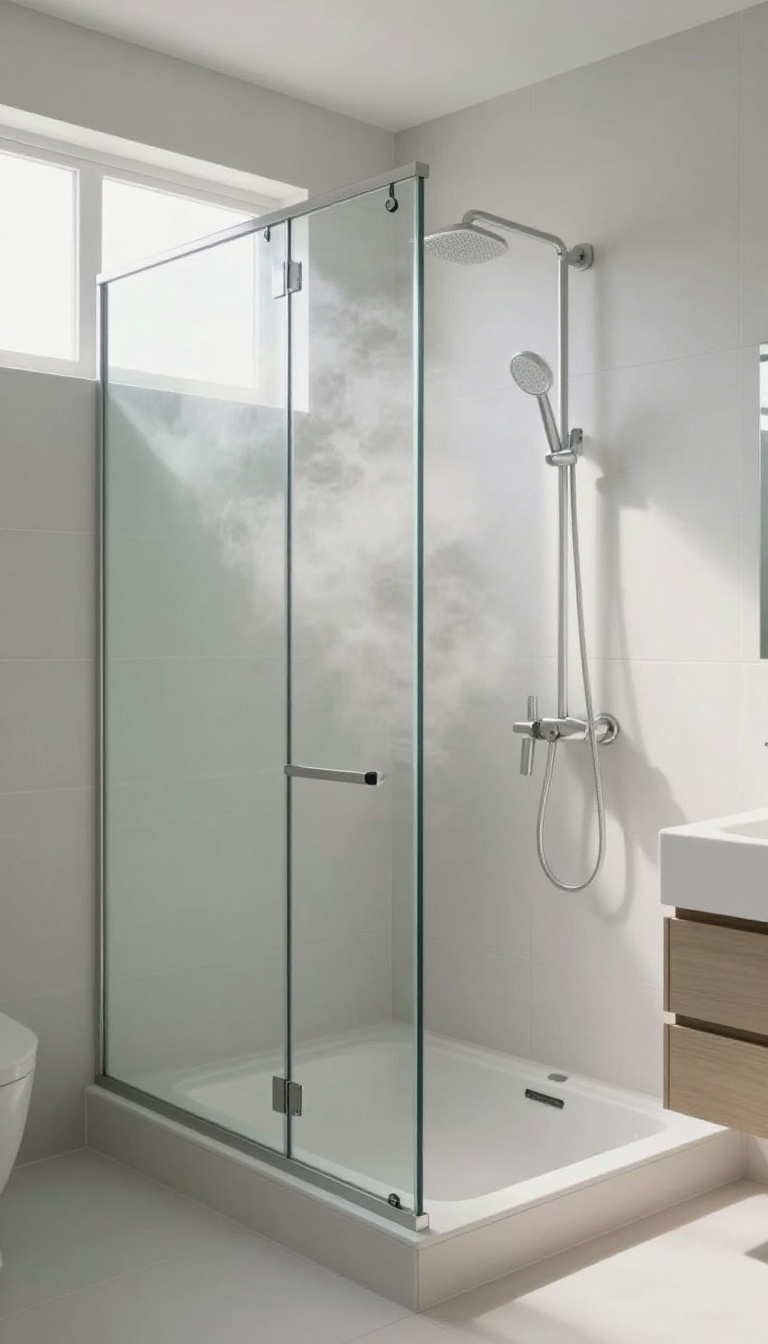 Modern tub-shower combo with steam feature in a bright, spa-like bathroom