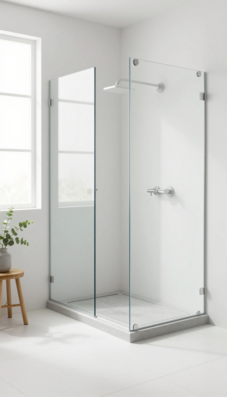 Modern bathroom with slim low-profile shower tray and glass screen