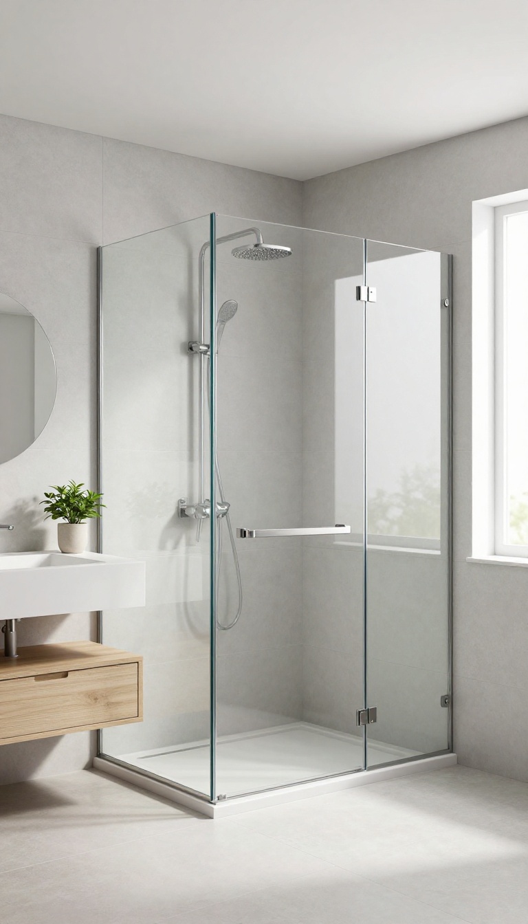 Small bathroom with a clear glass shower door, making the space feel larger and brighter.