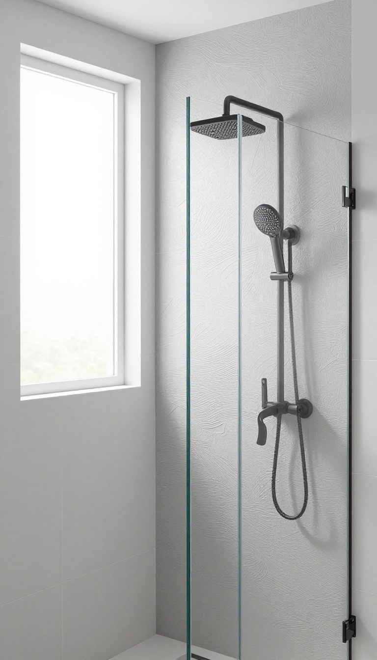 Modern shower with textured wall panels as an accent wall