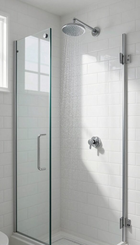 Modern bathroom with herringbone subway tile in tub shower