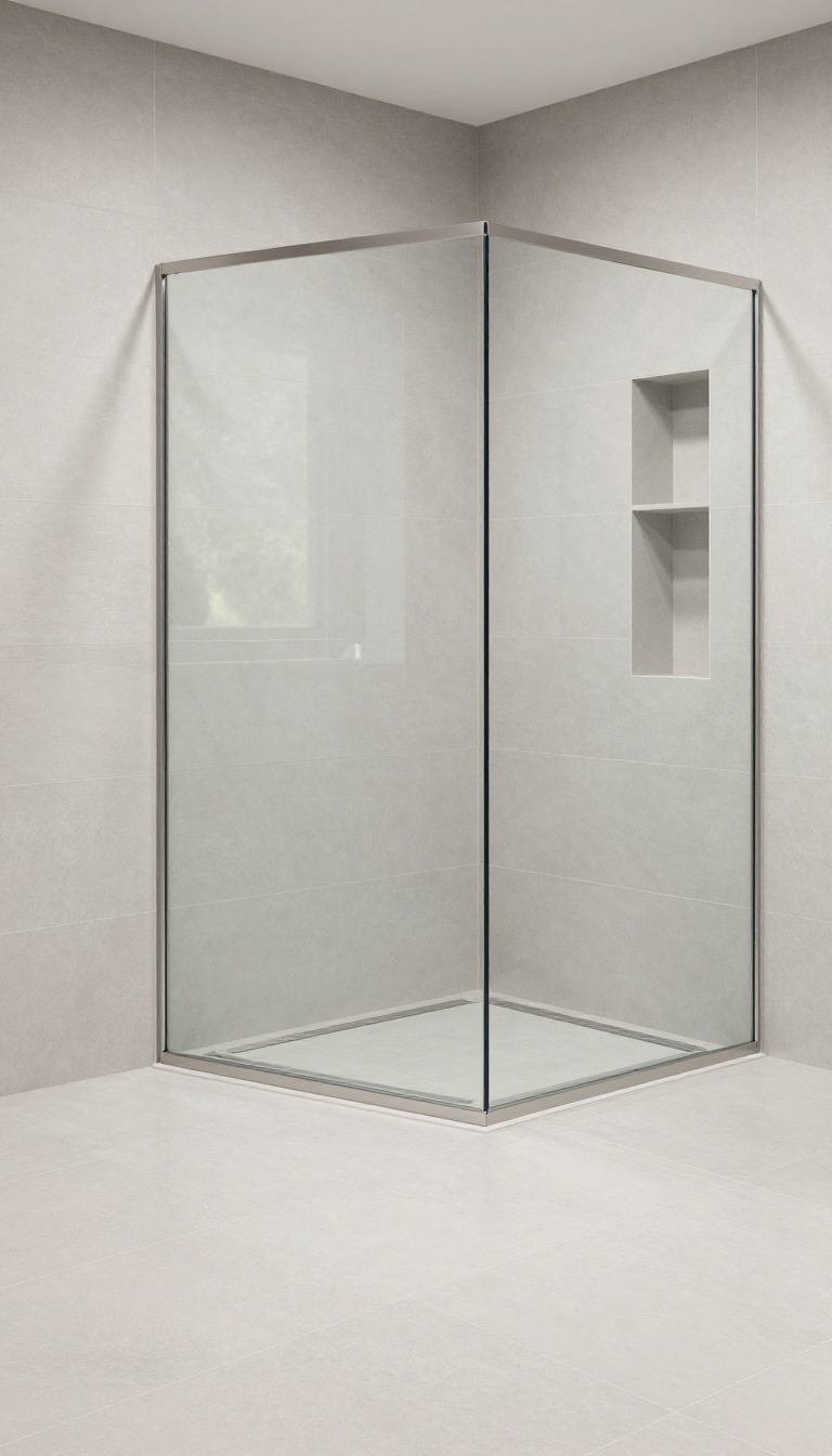 Modern shower with linear drain and large-format tiles
