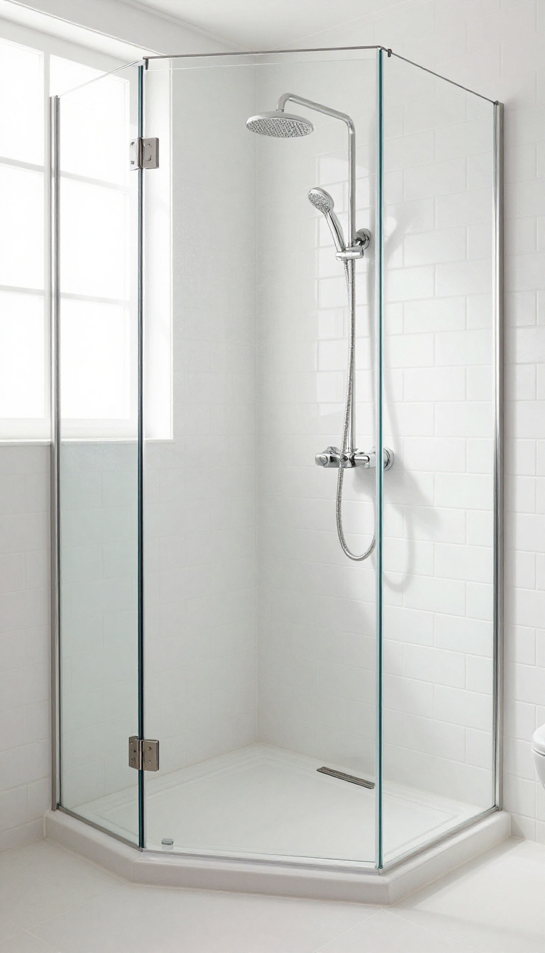 Modern shower with a flush pop-up drain stopper in brushed nickel finish