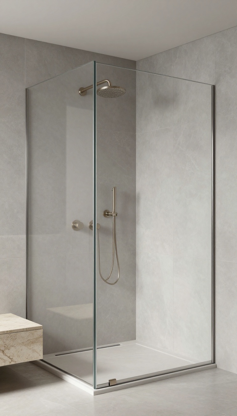 Modern shower with large-format tiles and minimal grout lines