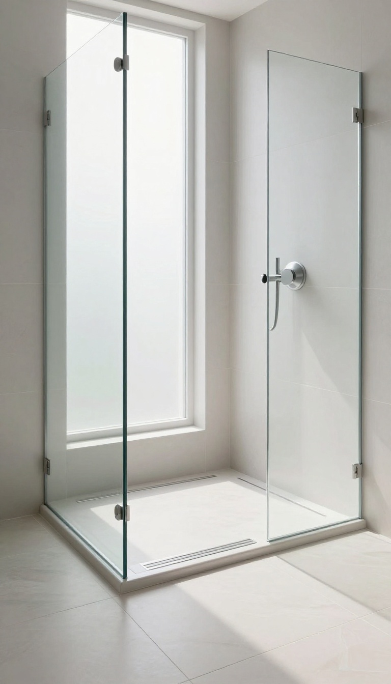 Seamless linear drain with tile insert in a modern zero-entry shower, matching floor tiles for a clean look