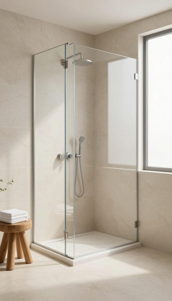 Seamless shower tray with tileable flange blending into bathroom tiles