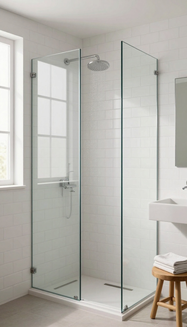 Bathroom with pony wall shower and glass divider for splash control