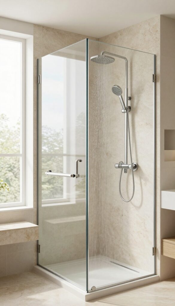 Modern bathroom shower with rain head and handheld sprayer combo