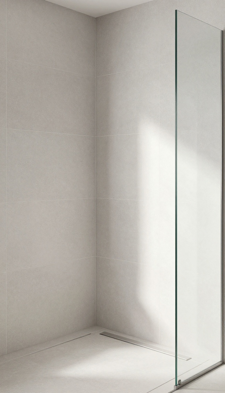 Modern stand-up shower with a linear drain and large-format tiles