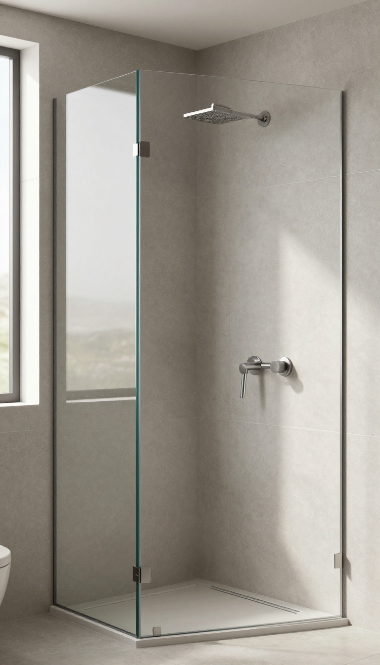 Large-format matte tiles in a modern shower with minimal grout lines, creating a clean, spa-like look
