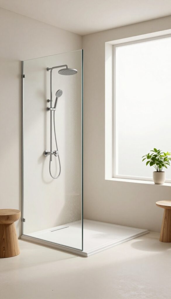 Modern bathroom with low-profile shower tray and seamless walk-in design