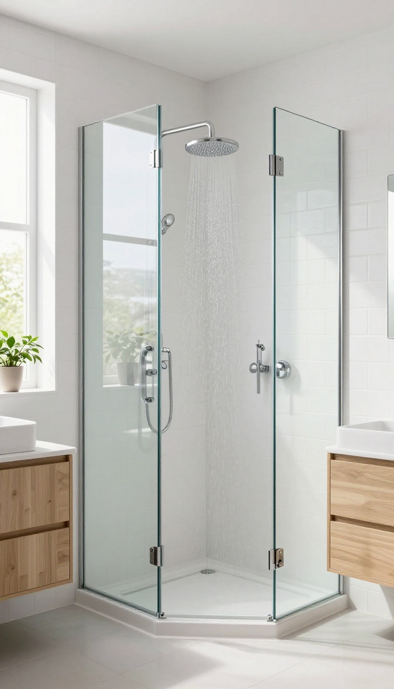Modern bathroom with a frameless glass shower screen, bright and airy