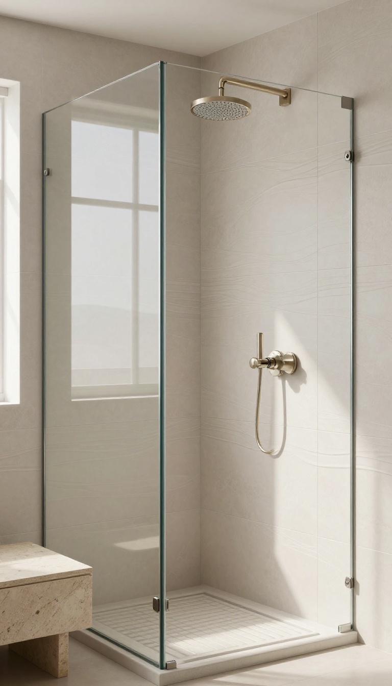 Modern bathroom shower with textured wave tiles adding depth and interest
