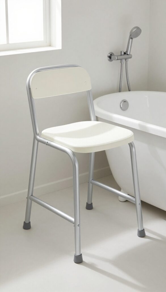 Lightweight aluminum shower chair in a bright bathroom