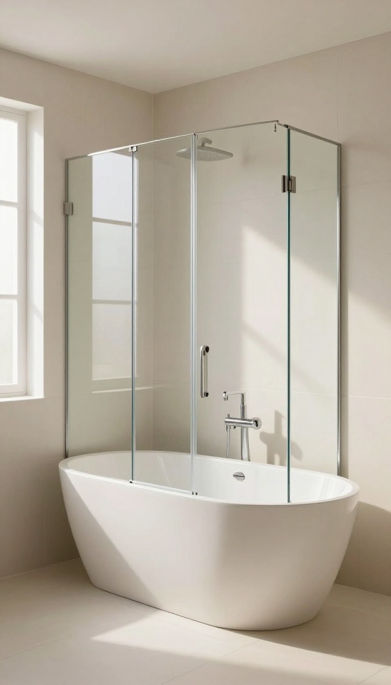 Bathroom with a glass shower screen over a bathtub