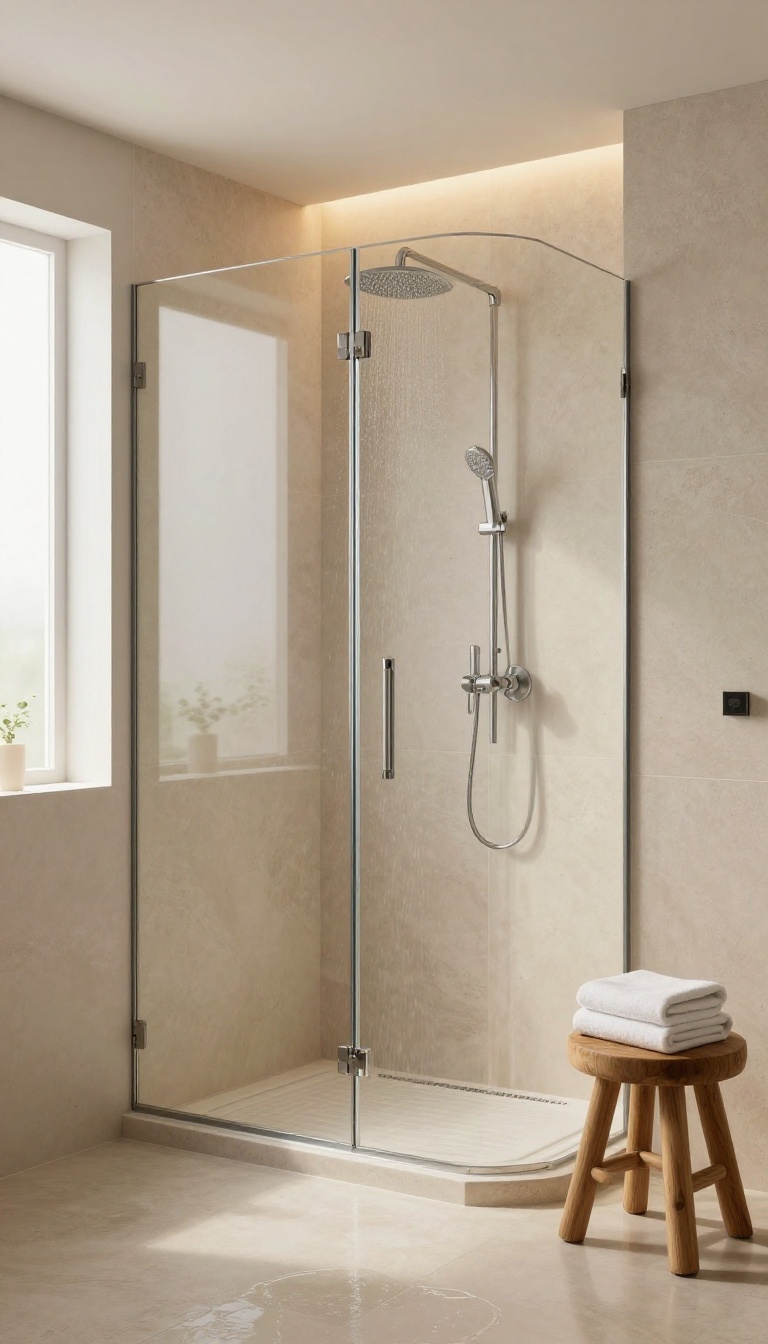 Modern bathroom with dimmable lighting creating a relaxing spa ambiance in the shower