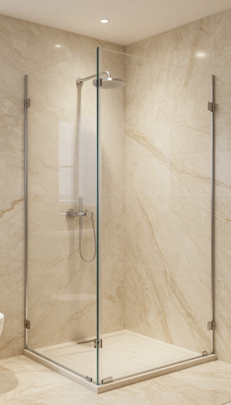 Seamless onyx shower with matching grout in a bright, modern bathroom