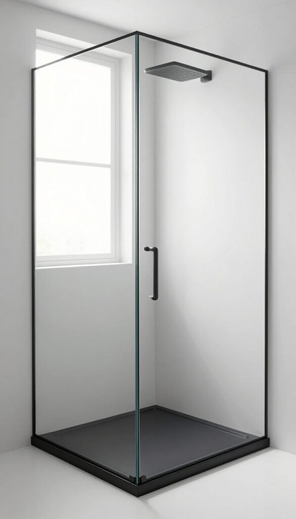 Modern bathroom shower tray with matching matte black waste cover for a cohesive finish.