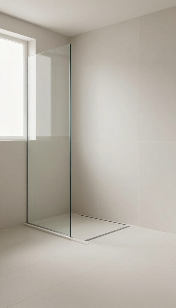 Modern bathroom with seamless tile-in shower pan and linear drain