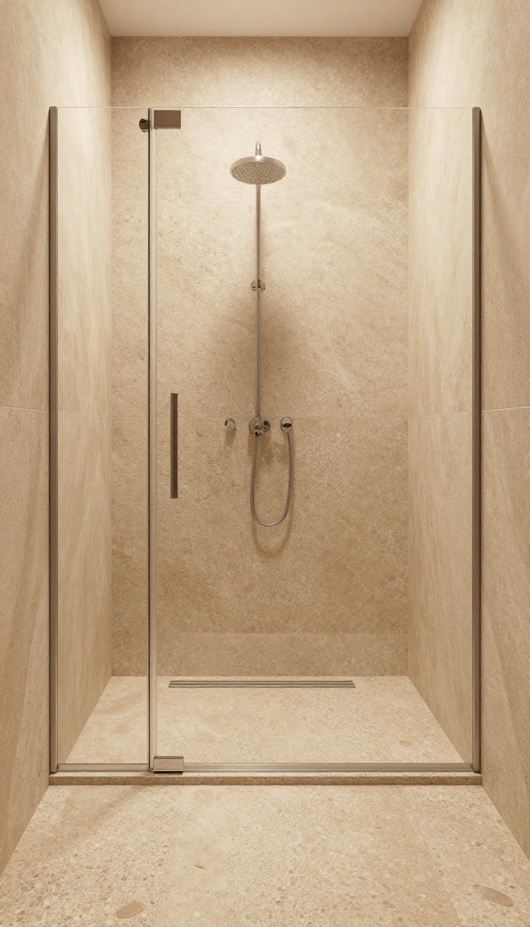 Modern stand-up shower with textured pebble tile floor for safety and style