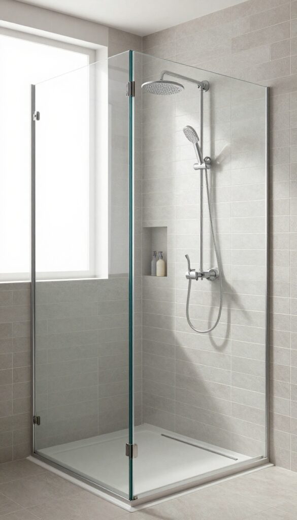 Modern shower with large-format tiles and minimal grout lines