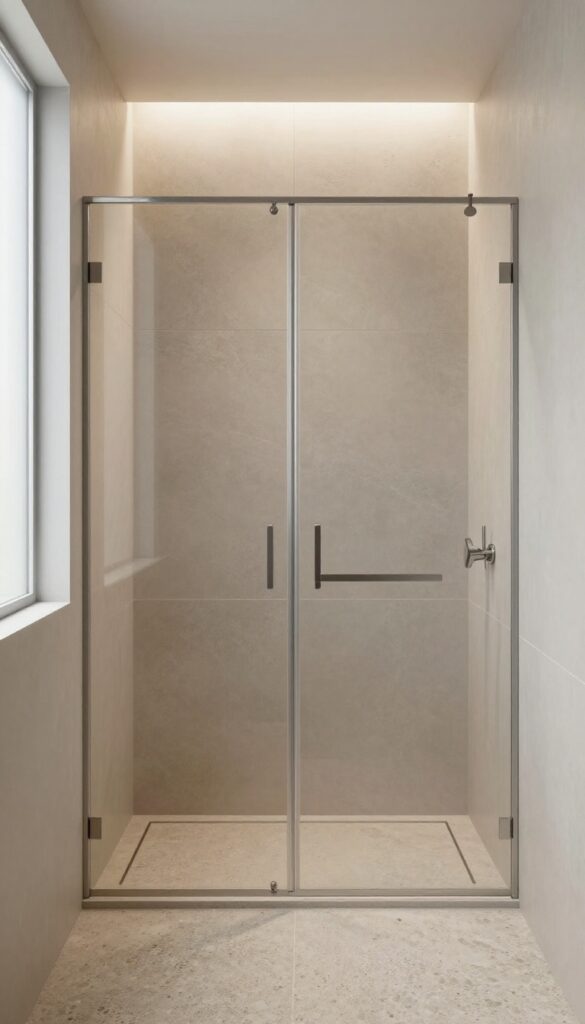 Modern double shower with textured tiles for slip resistance and style