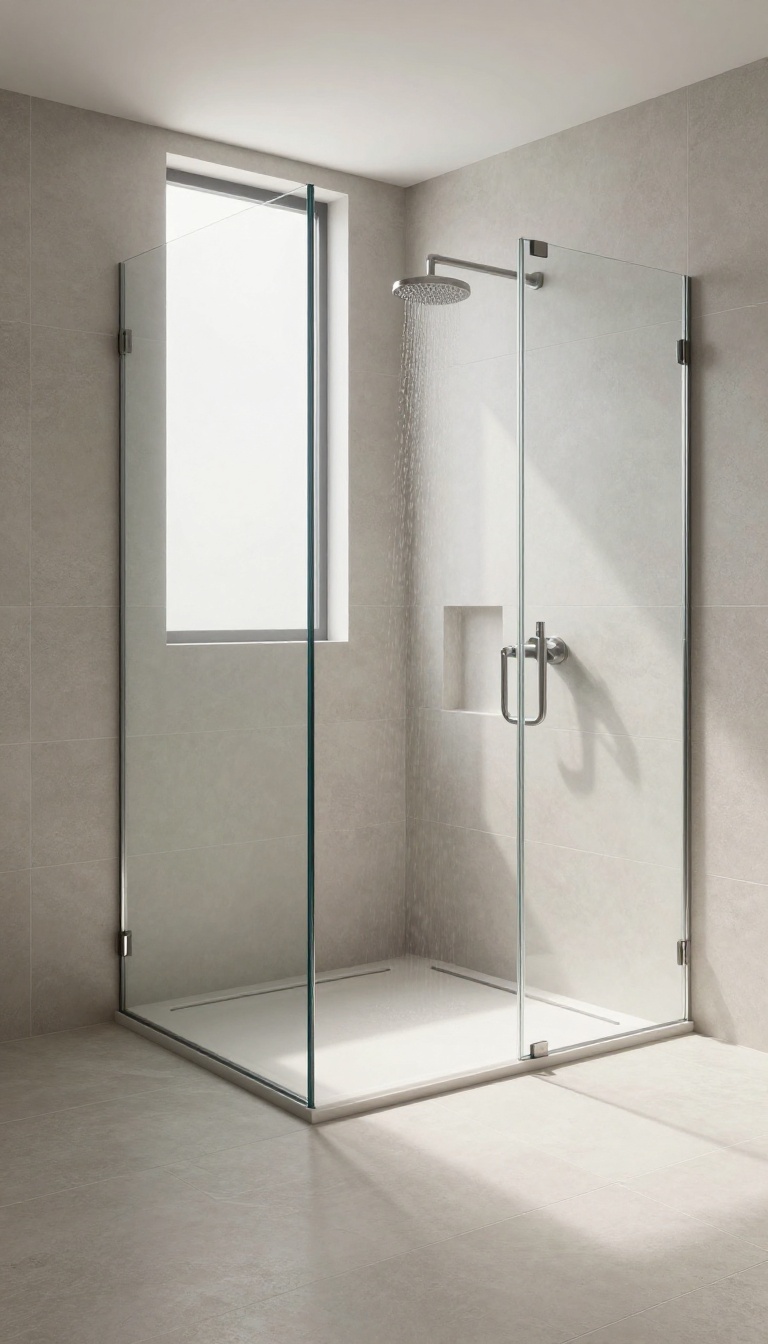 Modern walk-in shower with large-format tiles and minimal grout lines