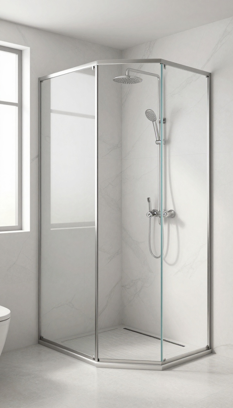 Modern wet room with a linear drain and seamless tiled floor