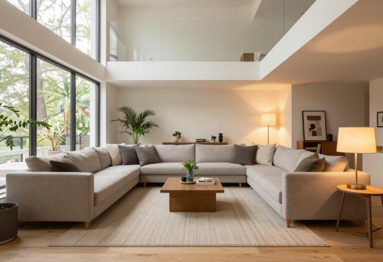 Cozy upstairs loft living room with sloped ceilings and comfortable seating