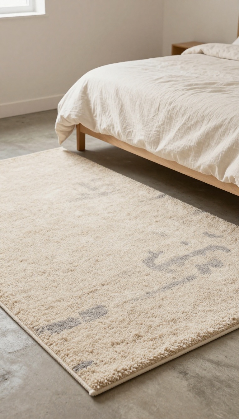 Cozy basement bedroom with thick plush carpet and layered area rugs under soft natural light