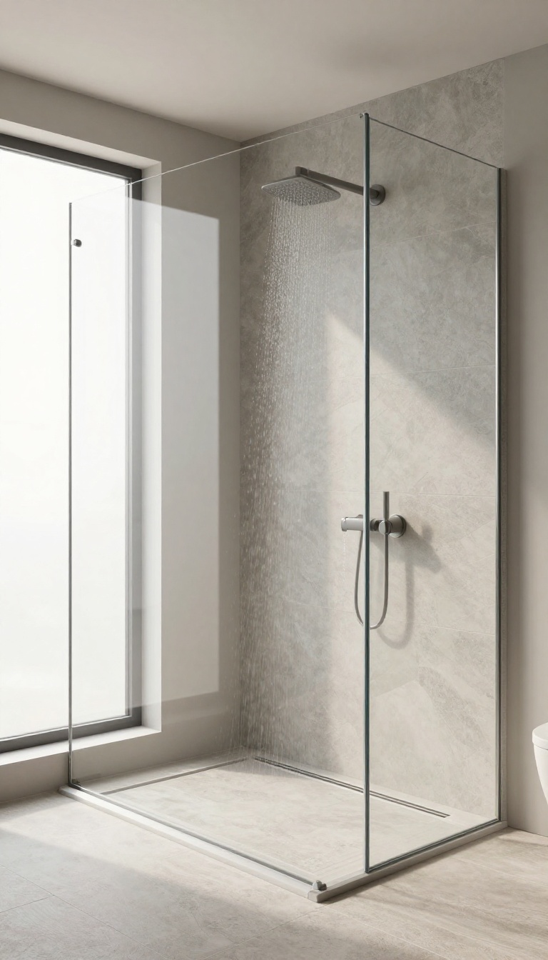 Walk-in shower with linear drain and single tile run for a clean, modern look