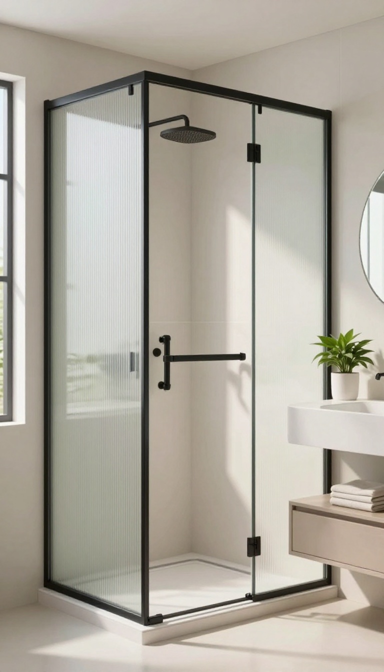 Modern bathroom shower with fluted textured glass for privacy and light